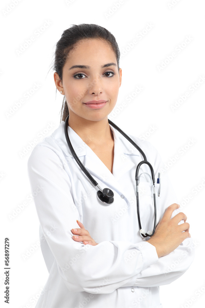 Beautiful arab female doctor posing isolated Beautiful arab female doctor posing isolated