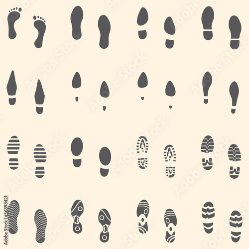 vector set of 16 footprint shoes
