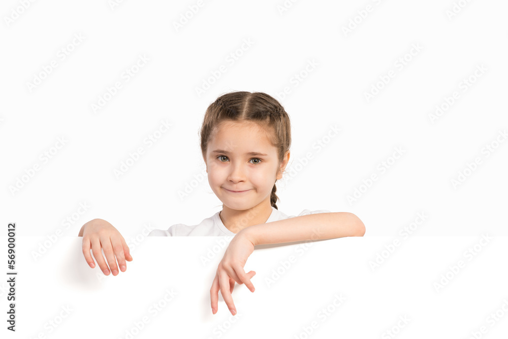 Girl holding white poster Girl holding white poster