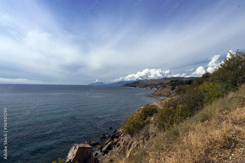 coastline with blue sky background