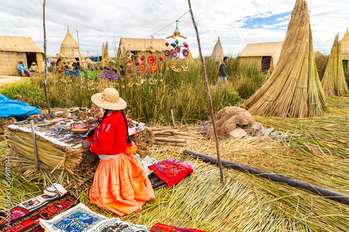 Lake Titicaca Puno, Peru, South America, thatched home.