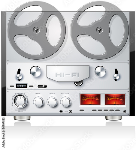 Vintage open reel analog stereo tape deck player recorder detail