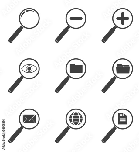 magnifying glass black icon set