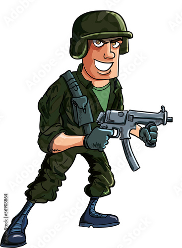 Cartoon soldier with sub machine gun