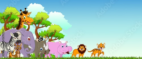 animal cartoon with forest background