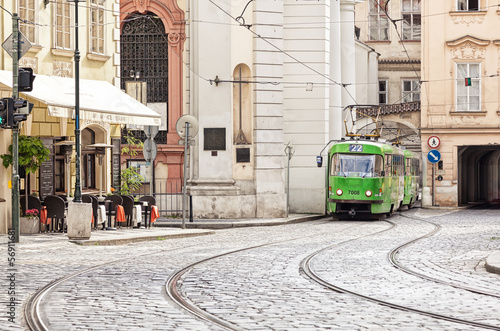 Fotografie Old tram on the streets of the old town.