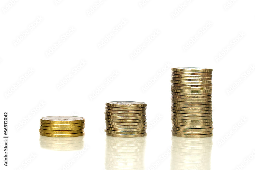 A stack coins isolated on white A stack coins isolated on white