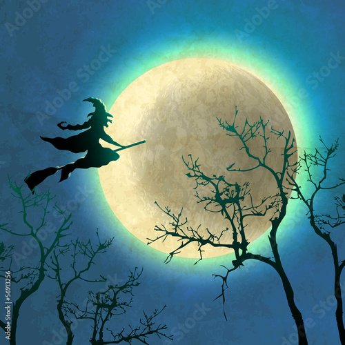Witch Flying Past the Moon 