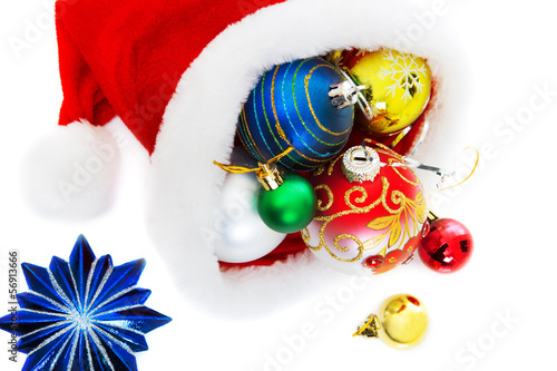 Santa s cap with spheres isolated on white background