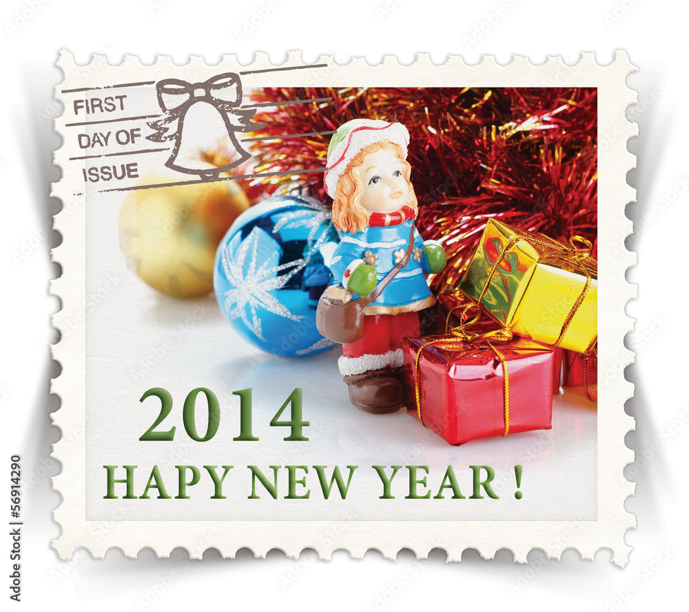Label for ads or new year greeting cards stylized as post stamp