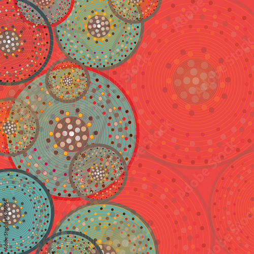 Circles background pattern retro card on red. Vintage vector