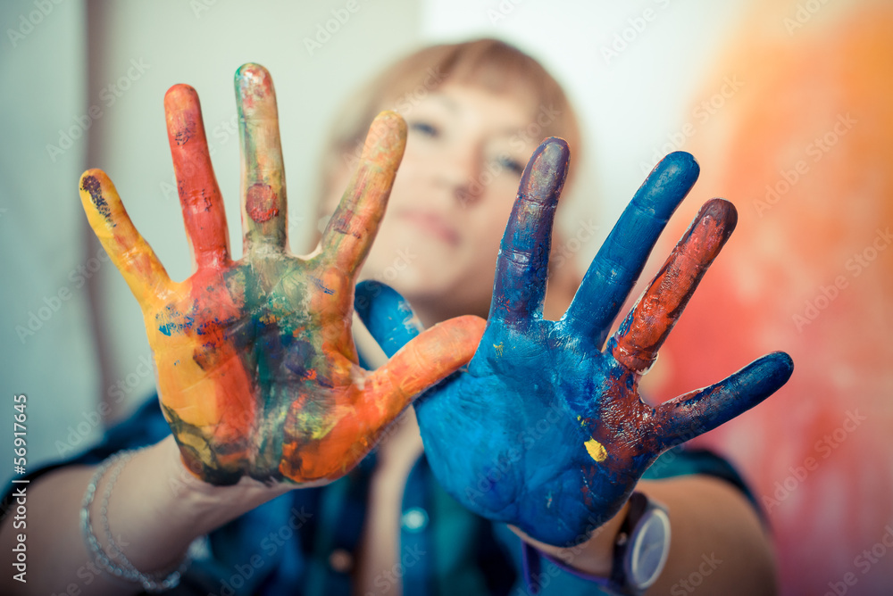 Fototapeta premium beautiful blonde woman painter