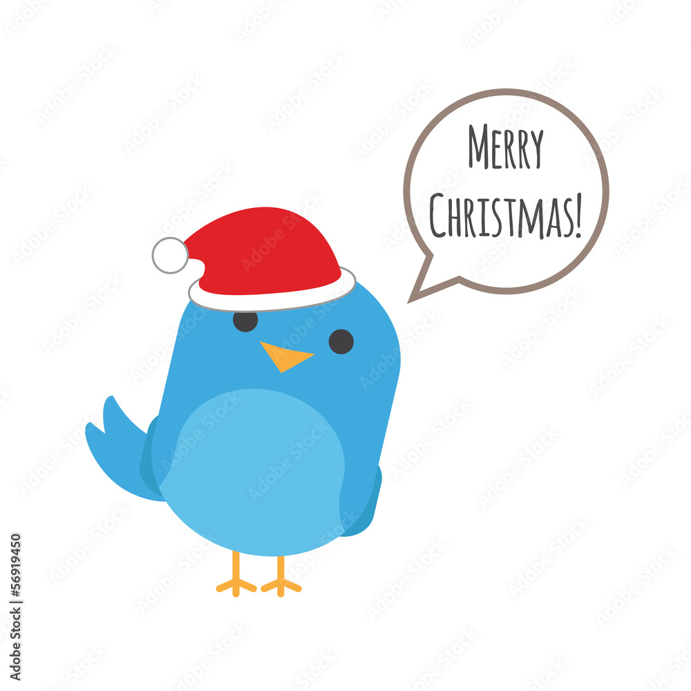 Blue bird with balloon and Santa hat Blue bird with balloon and Santa hat
