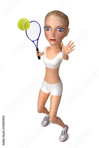 Girl in white clothes plays tennis. Isolated on white. 3D © Volodymyr Vechirnii