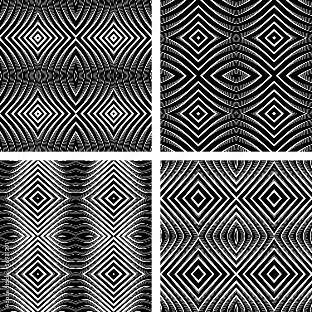 Seamless patterns set in op art design.