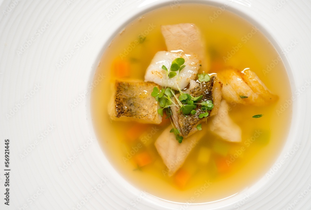 Tasty soup with pieces of salmon Tasty soup with pieces of salmon