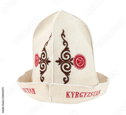 Traditional Kyrgyz hat isolated  on white background photo