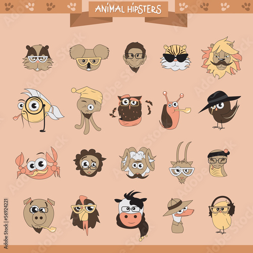 Animals Hipster Set - Isolated On Pink Background