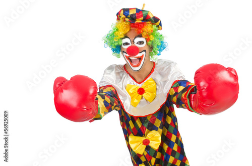 Clown with boxing gloves isolated on white