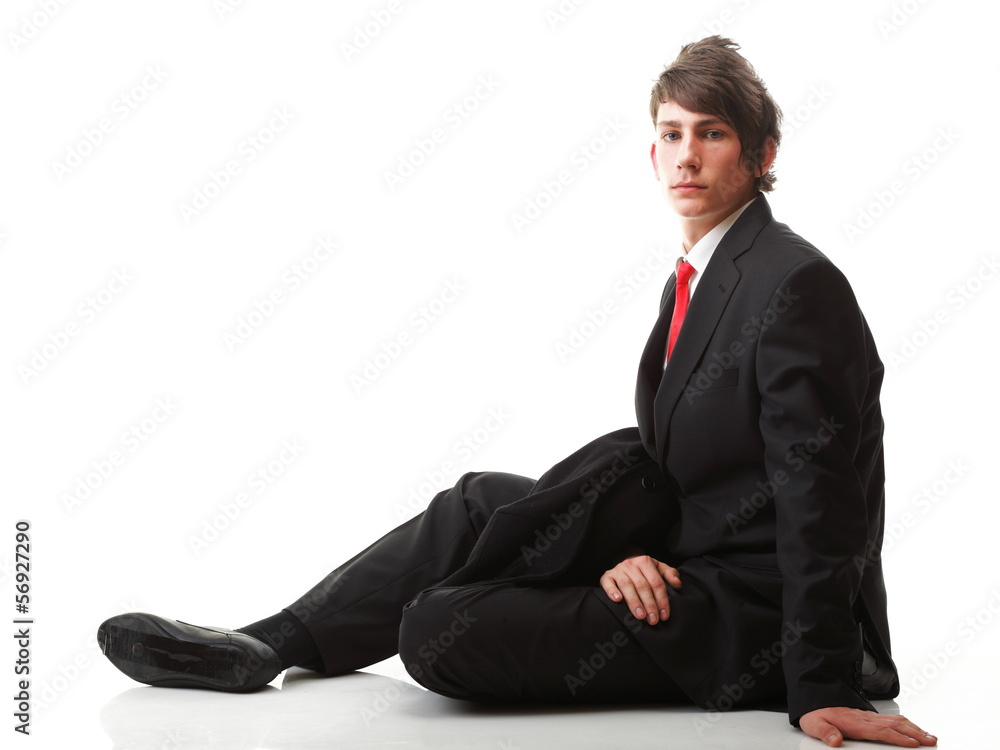 young businessman black suit casual tie on white background young businessman black suit casual tie on white background