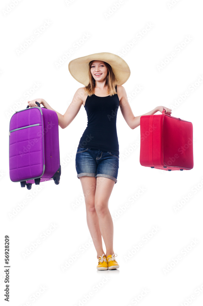 Young girl travelling isolated on the white Young girl travelling isolated on the white