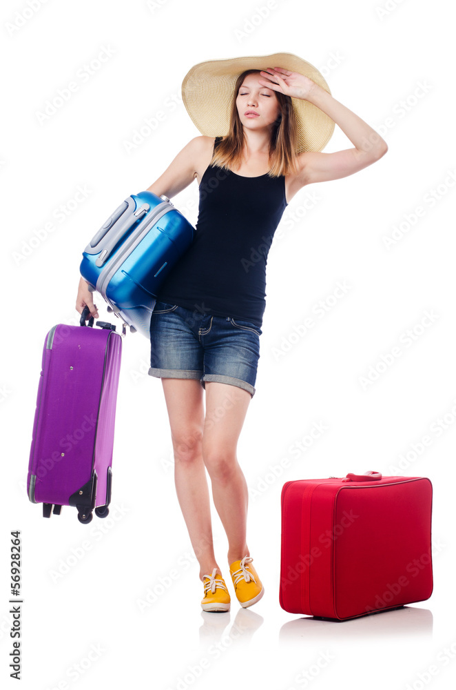 Young girl travelling isolated on the white Young girl travelling isolated on the white
