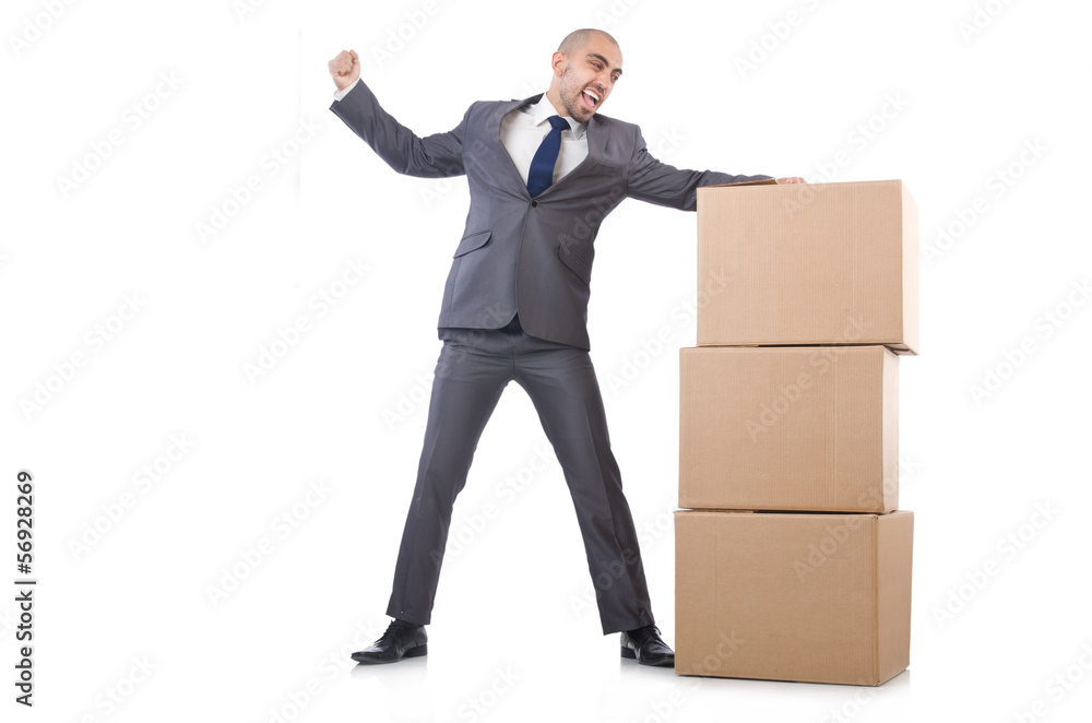 Businessman with box isolated on the white Businessman with box isolated on the white