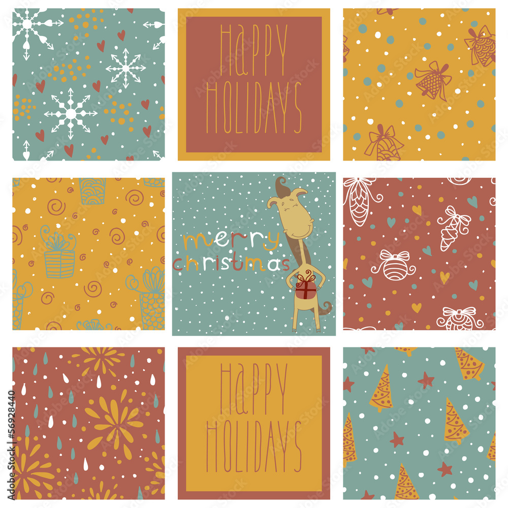Fototapeta premium Set of christmas patterns (seamlessly tiling). Year of the horse