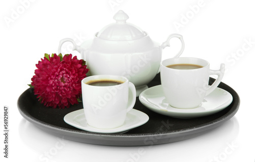 Wallpaper Mural Cups of coffee on tray isolated on white Torontodigital.ca