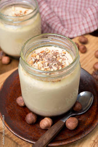 chocolate and coffee yogurt with nuts in portions