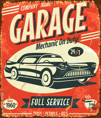 Grunge retro car service sign. Vector illustration.
