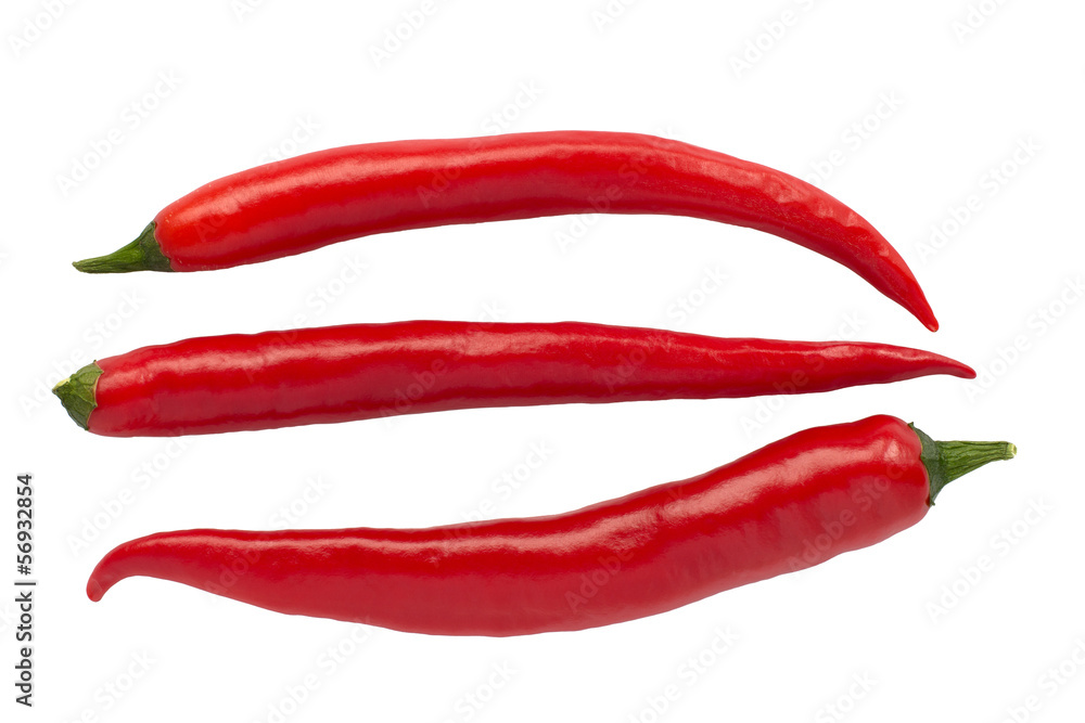 Three chili peppers on a white background Three chili peppers on a white background