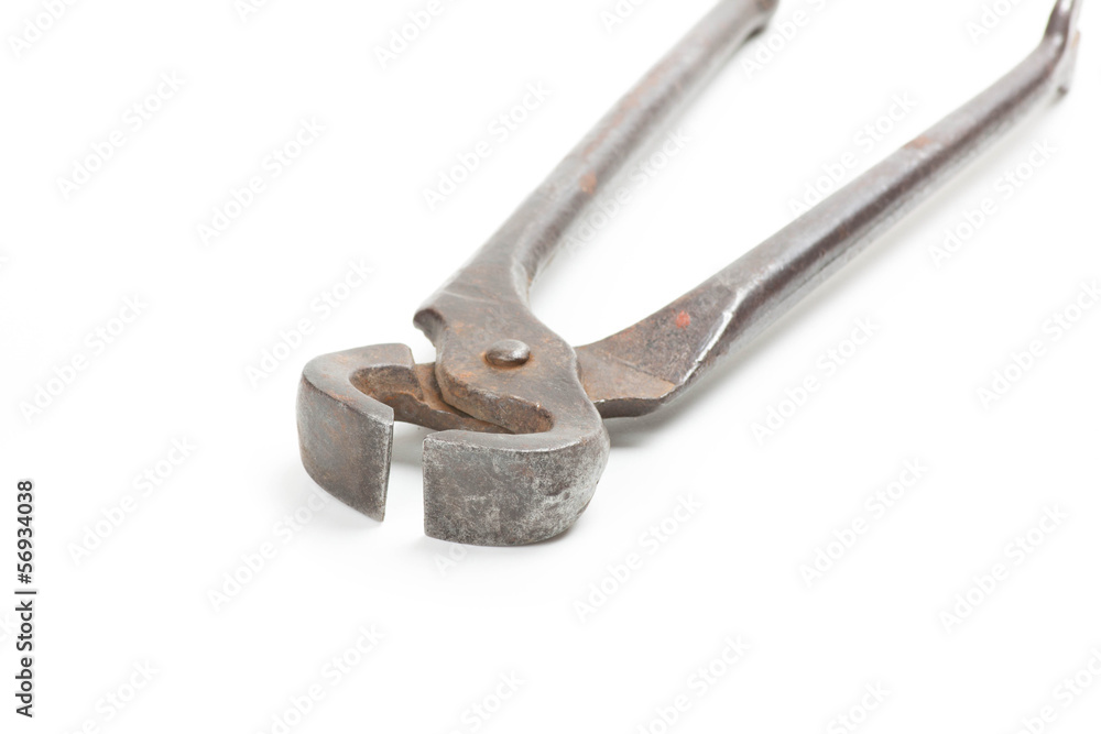 Old iron nippers isolated on white background Old iron nippers isolated on white background