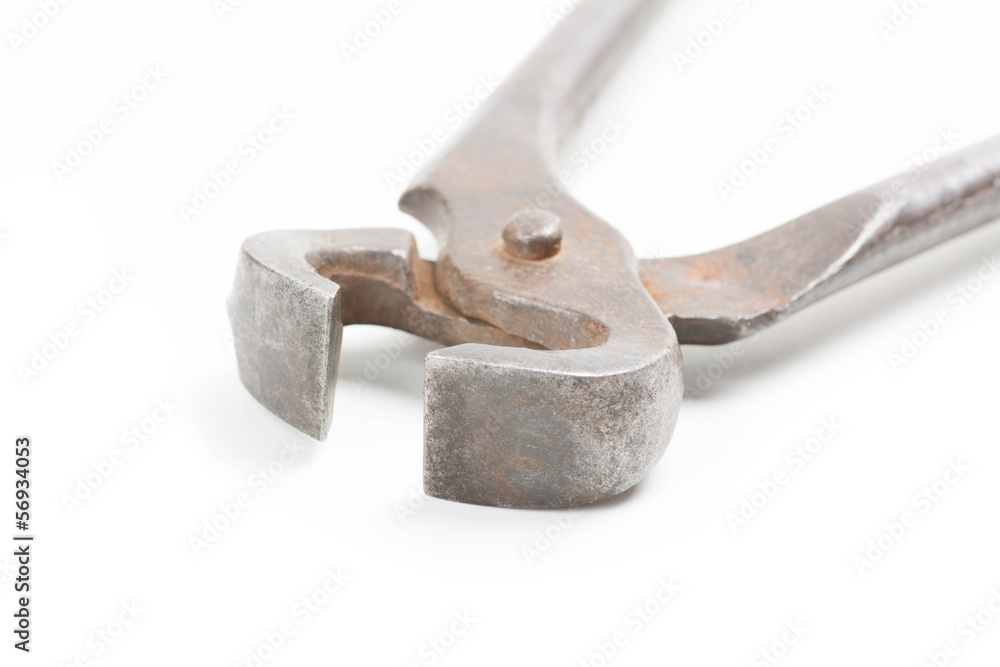 Old iron nippers isolated on white background Old iron nippers isolated on white background