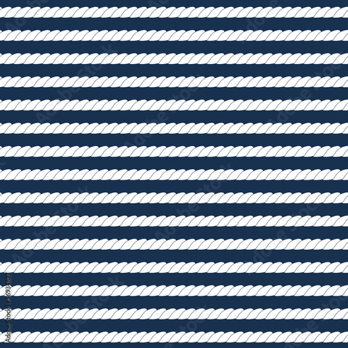 White navy rope stripes on dark blue seamless pattern, vector