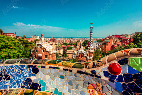 Obraz na plátne The famous Park Guell in Barcelona, Spain.