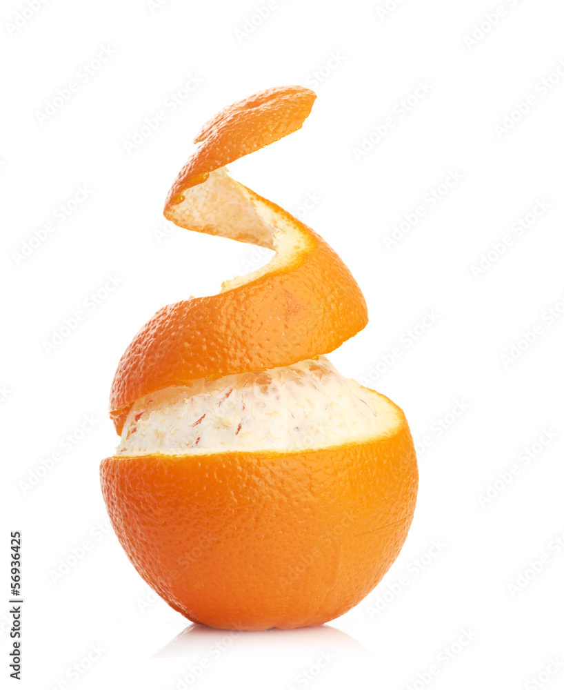orange with peeled spiral skin