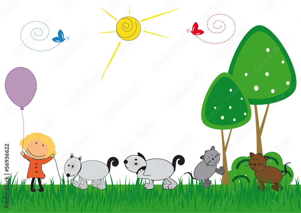 Fototapeta premium Kids and pets