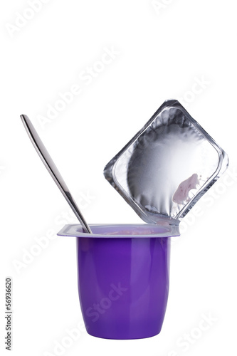 yogurt with spoon isolated
