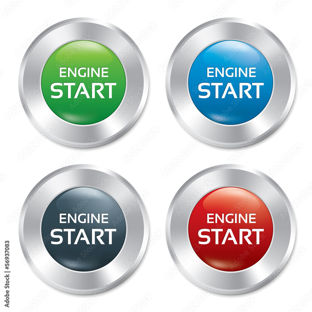 Start Engine buttons set. Vector round stickers. Start Engine buttons set. Vector round stickers.