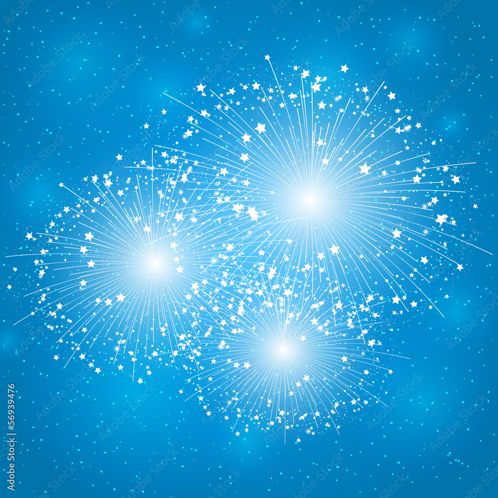 Shiny fireworks on blue background Shiny fireworks on blue background