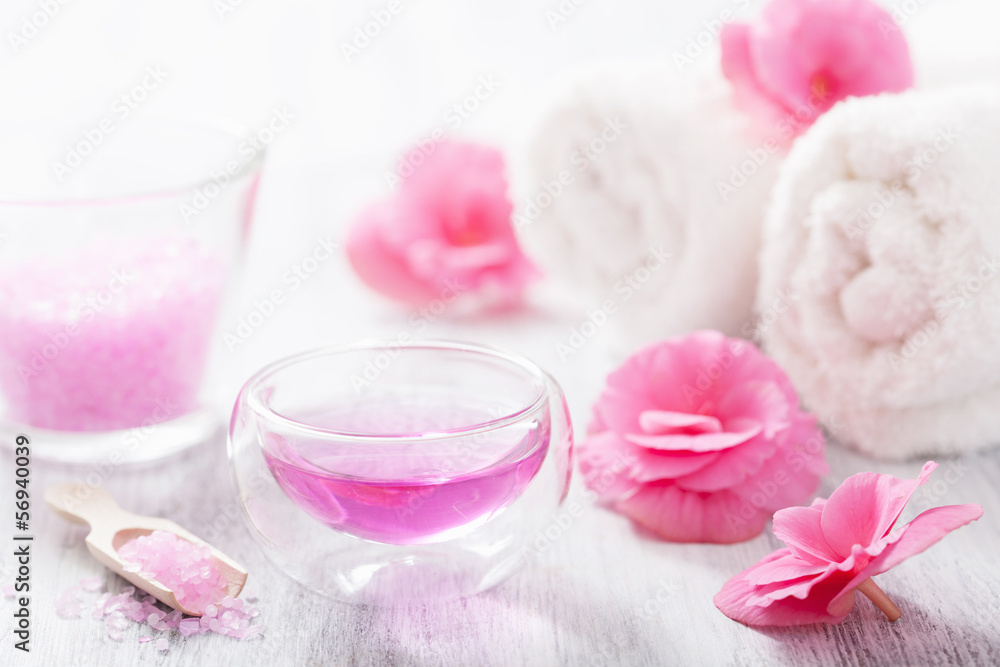 spa set with begonia flowers and essential oil spa set with begonia flowers and essential oil