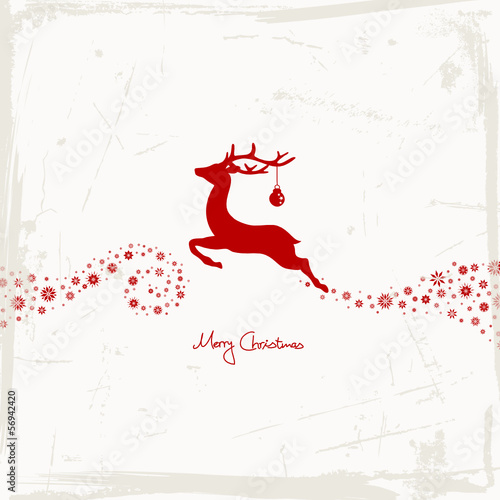 Flying Reindeer, Christmas Ball & Stars Beige/Red Scratches