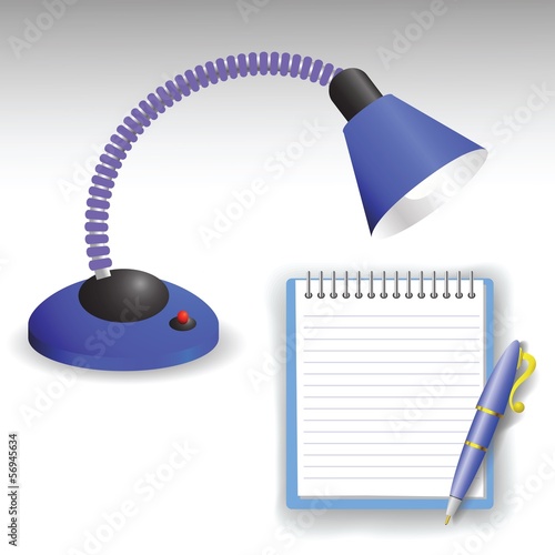 desk lamp and pen