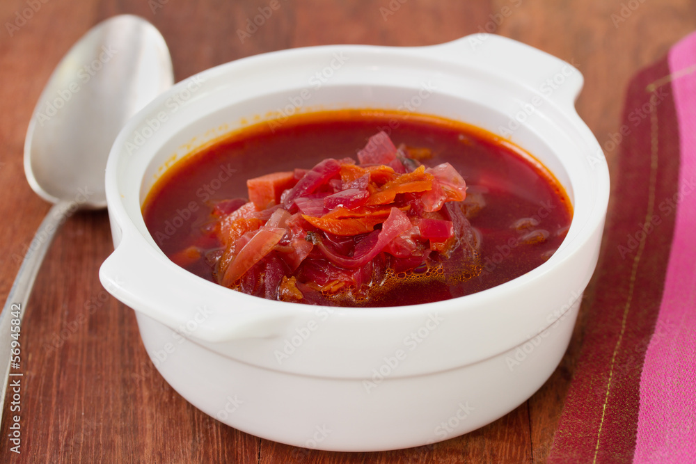 beet soup in white bowl beet soup in white bowl