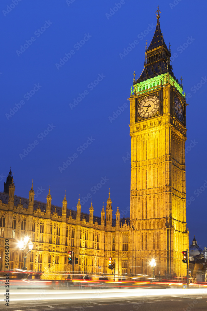 Big Ben illuminated at night, London