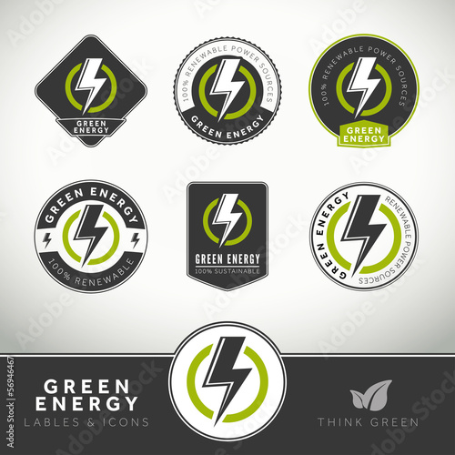 Quality set of green energy labels and badges