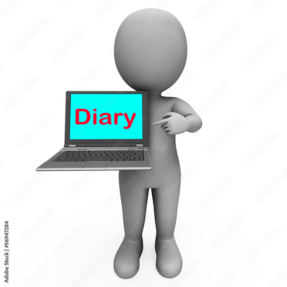 Diary Laptop Character Shows Online Reminder Or Scheduler Diary Laptop Character Shows Online Reminder Or Scheduler