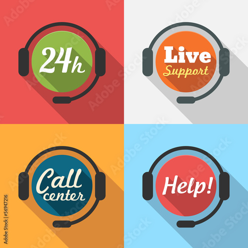 Call Center / Customer Service / 24 hours Support Flat Icon set