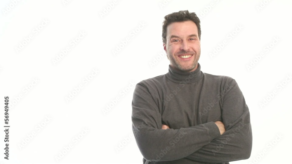 Mature man in his forties laughing. Shot on white background Mature man in his forties laughing. Shot on white background